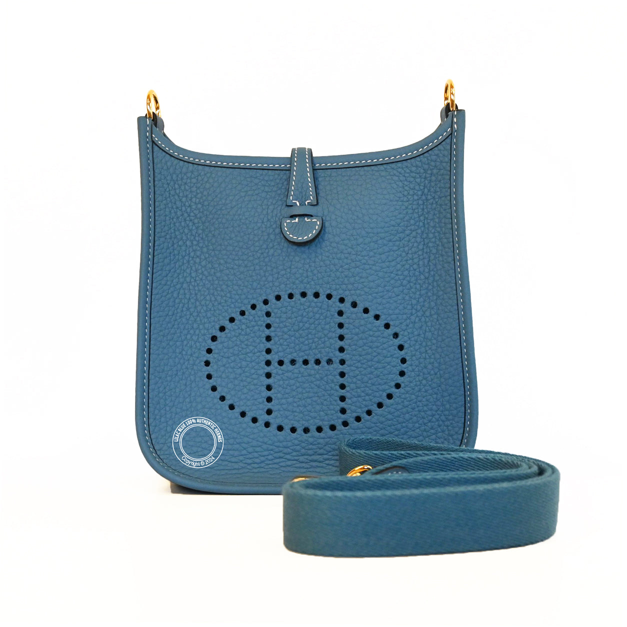 Hermès Evelyne 16cm Blue Jean Clemence GHW