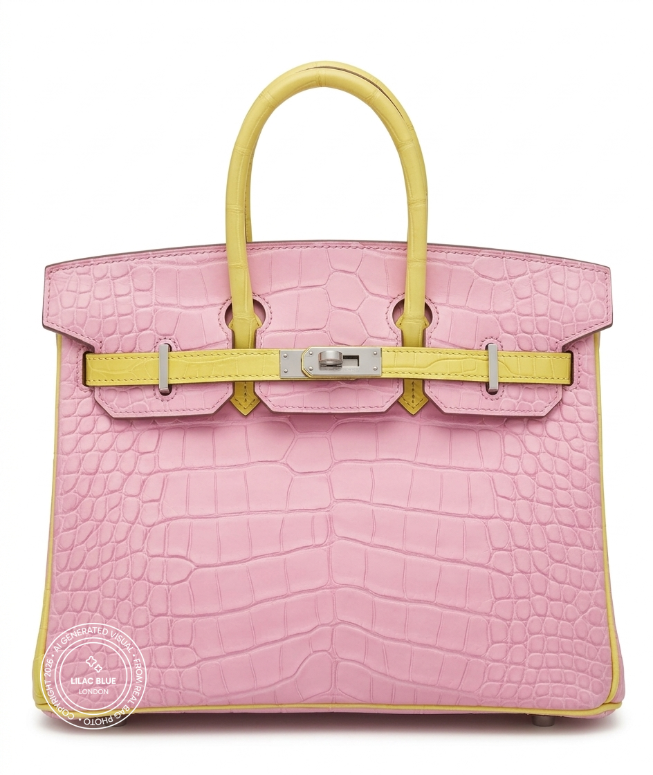 Hermès Birkin 25cm Bubblegum/Mimosa Matte Croc PHW