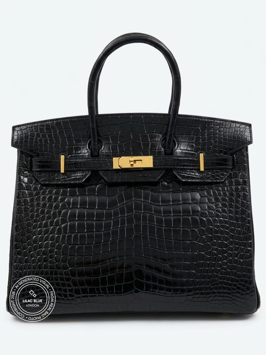 Hermès Birkin 35cm Black Shiny Croc GHW