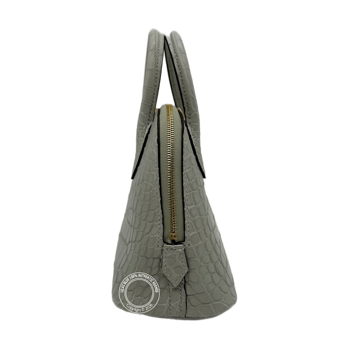 Hermès Mini Bolide Gris Neve Matte Alligator Gold Hardware — view 5