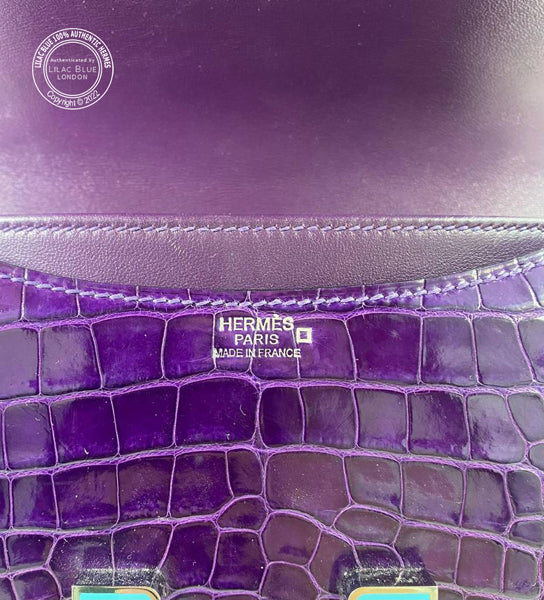 Hermes Constance 18cm Amethyst Shiny Croc PHW/Enamel - Preloved