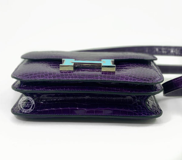 Hermes Constance 18cm Amethyst Shiny Croc PHW/Enamel - Preloved