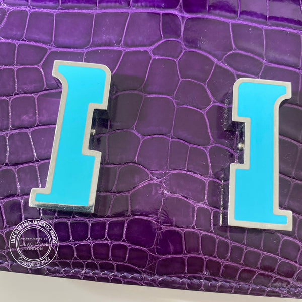 Hermes Constance 18cm Amethyst Shiny Croc PHW/Enamel - Preloved