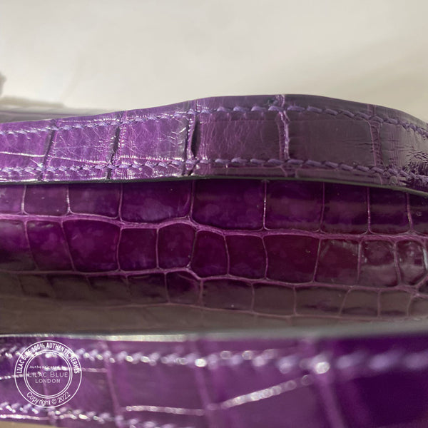 Hermes Constance 18cm Amethyst Shiny Croc PHW/Enamel - Preloved