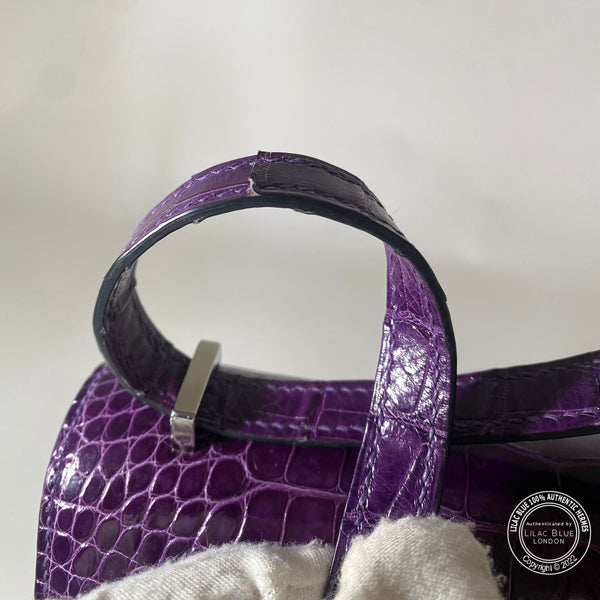 Hermes Constance 18cm Amethyst Shiny Croc PHW/Enamel - Preloved