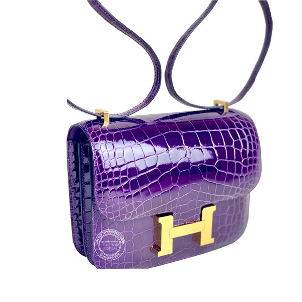 Hermès Constance 18cm Cassis Shiny Alligator GHW