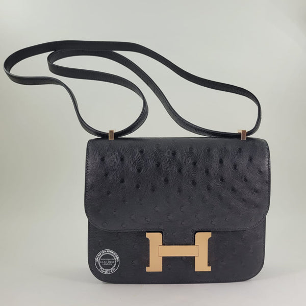 Hermès Constance 18cm Black Ostrich RGHW