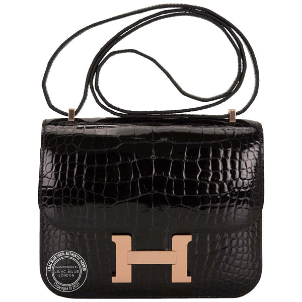 Hermès Constance 18cm Black Shiny Alligator RGHW