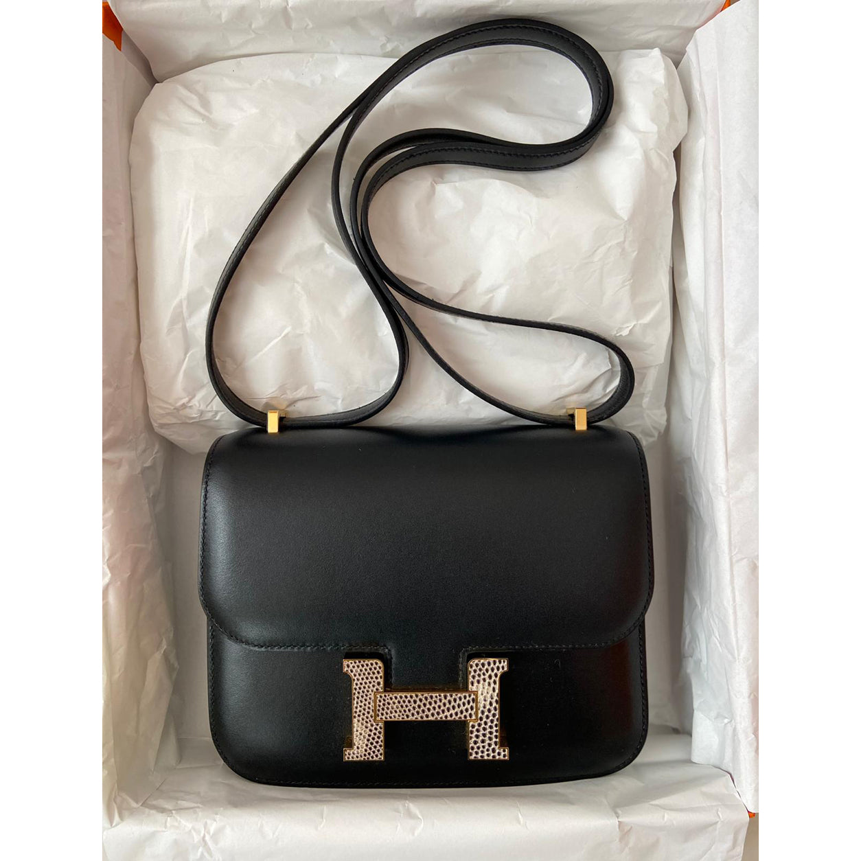 Hermes Constance 18cm Black Tadelakt Lizard & GHW