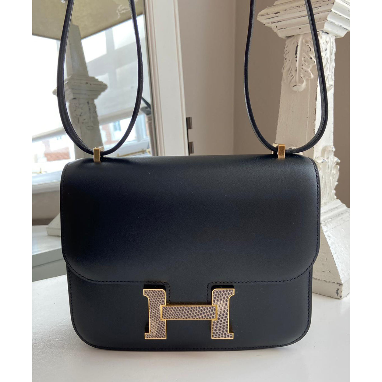 Hermes Constance 18cm Black Tadelakt Lizard & GHW