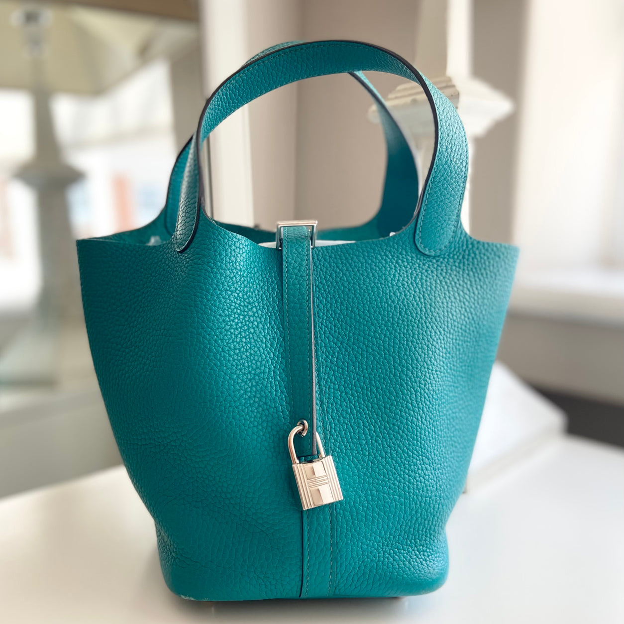 Hermès Picotin 18cm Bleu Paon Clemence PHW - Preloved