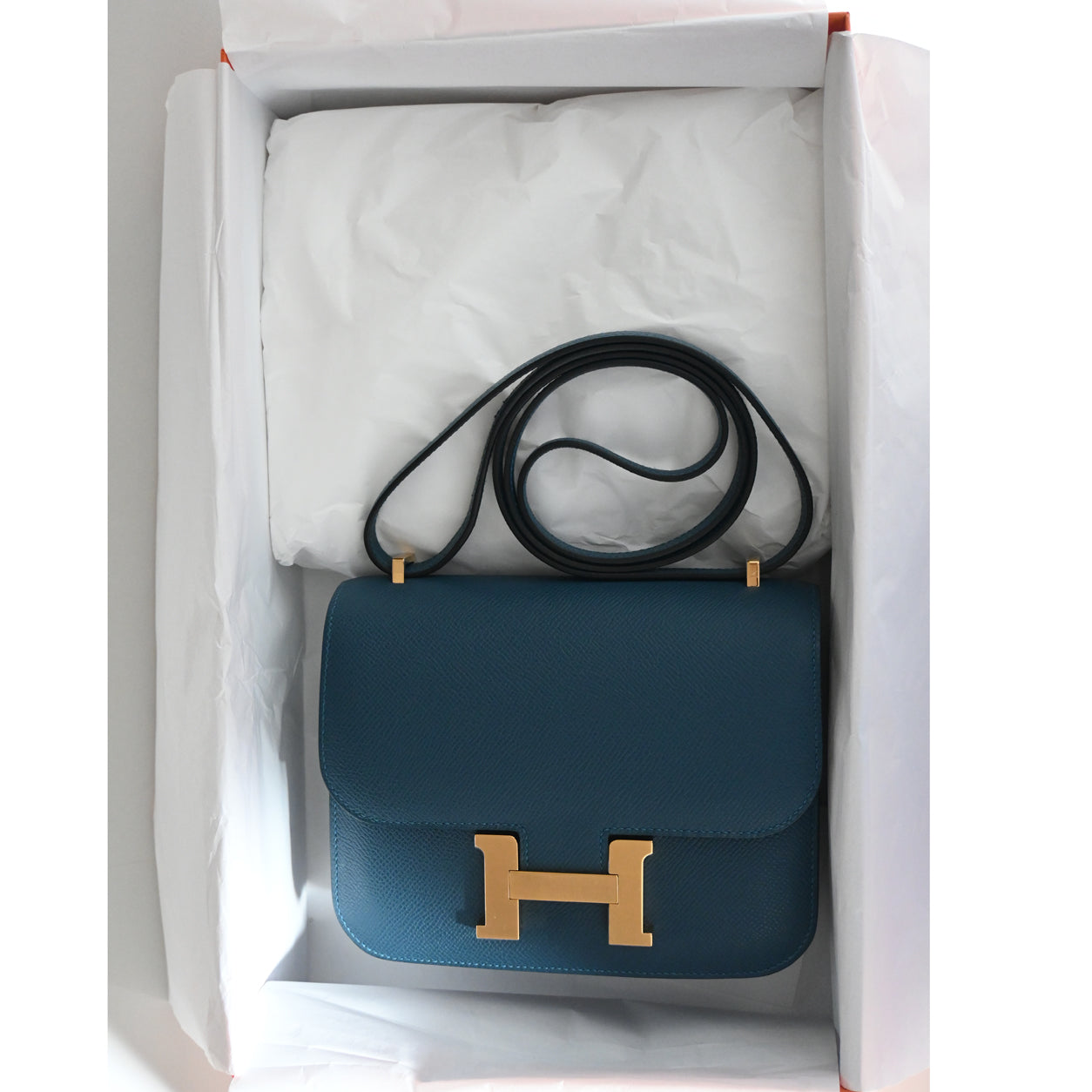 Hermes Constance 18cm Bleu Thalassa Epsom GHW