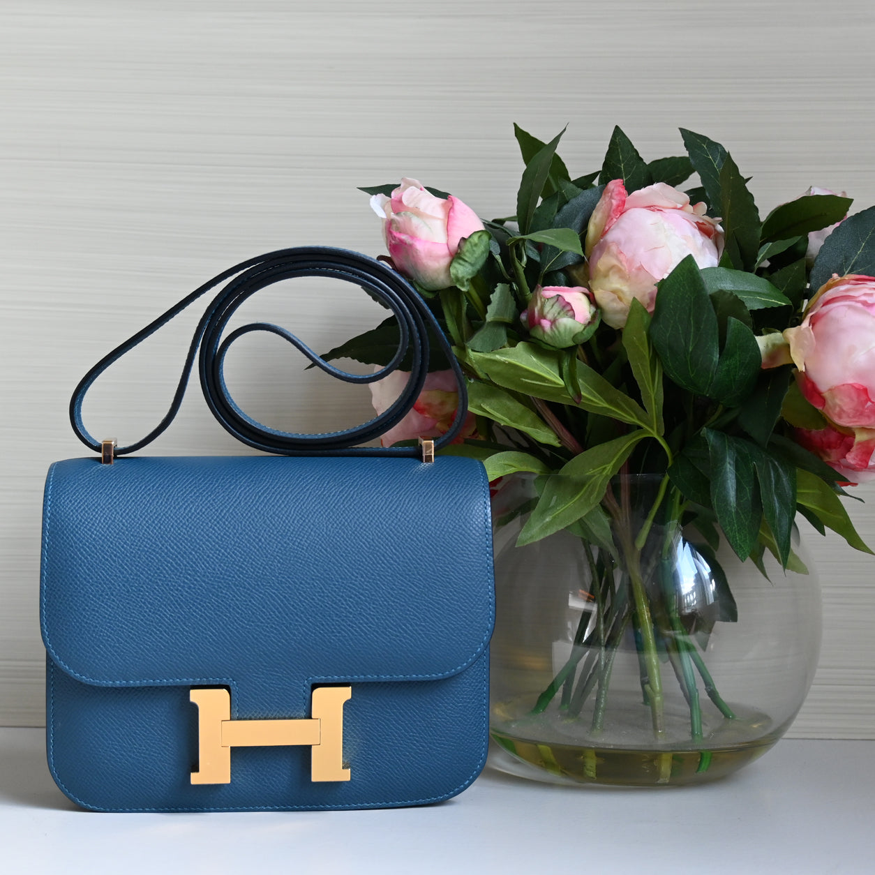 Hermes Constance 18cm Bleu Thalassa Epsom GHW