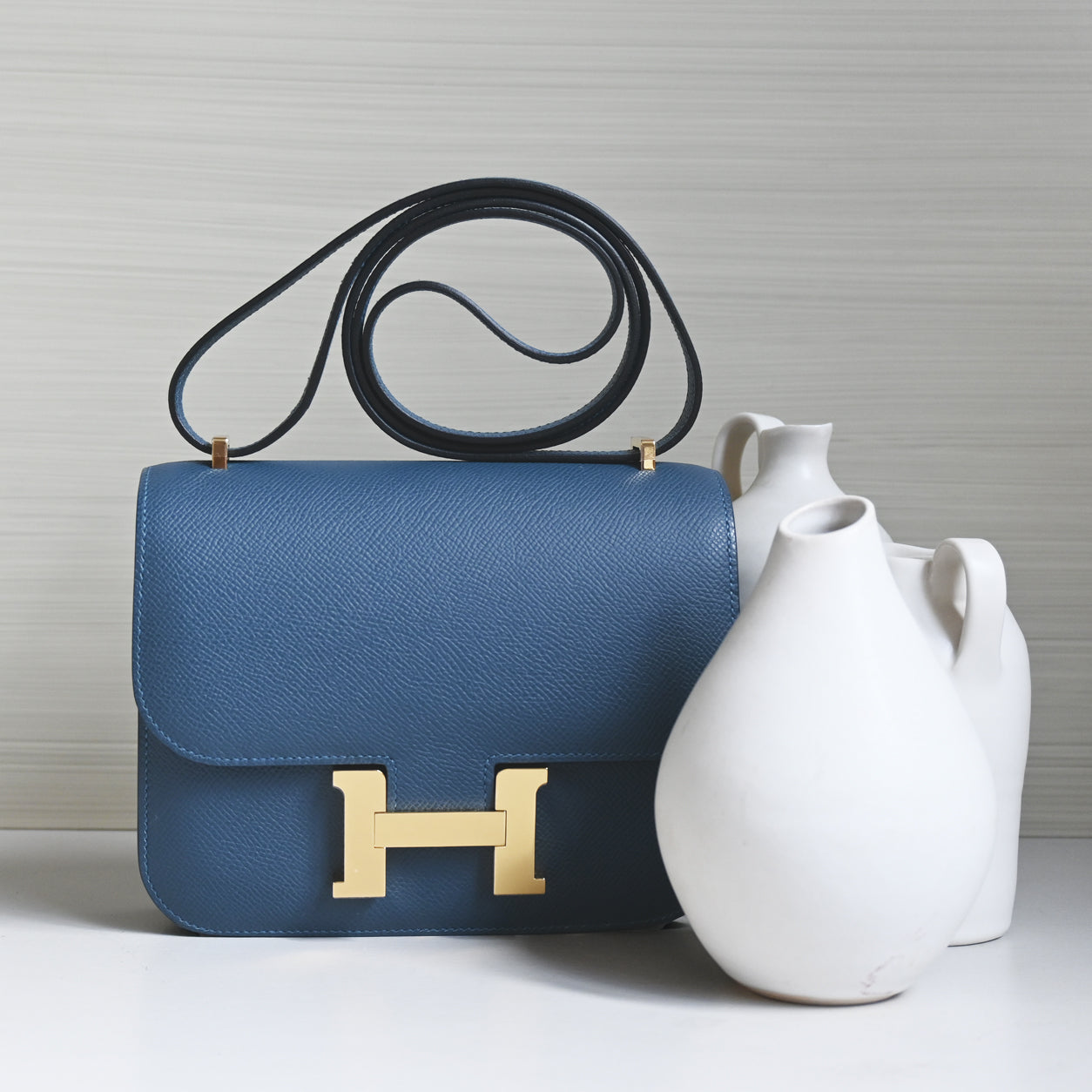 Hermes Constance 18cm Bleu Thalassa Epsom GHW