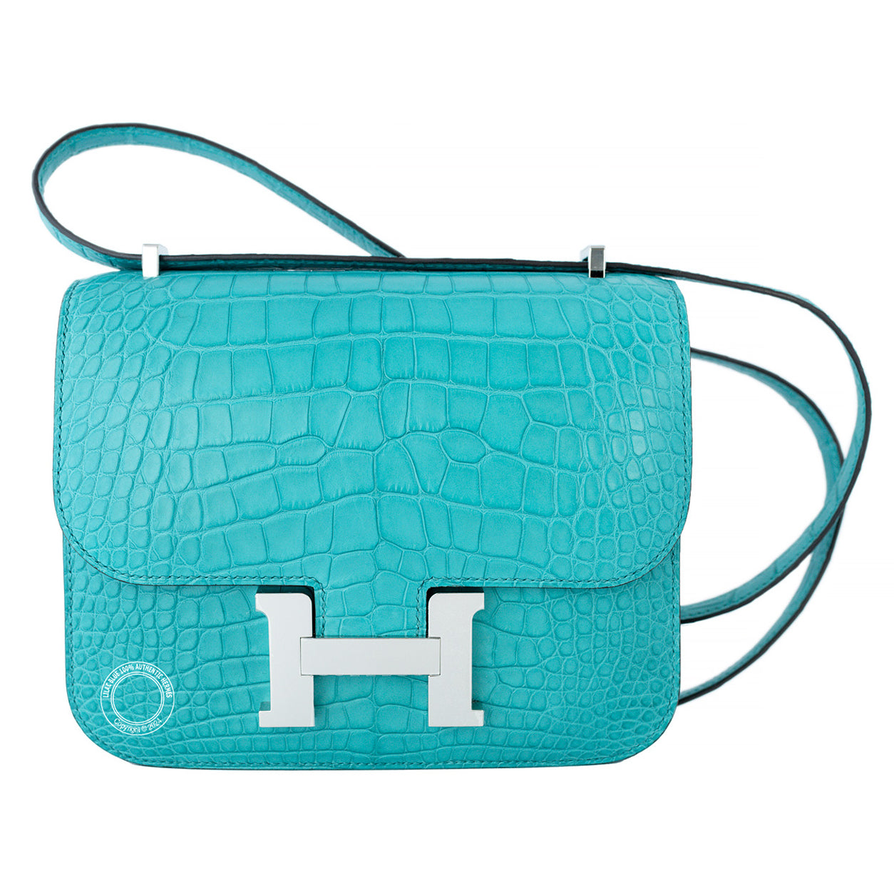 Hermès Constance 18cm Turquoise Matte Crocodile PHW