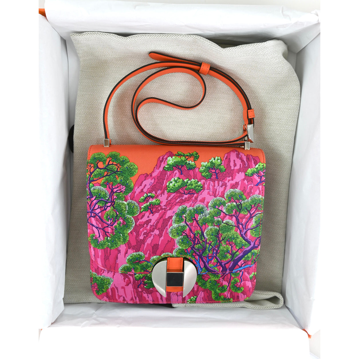 Hermès 2002 Sieste au Paradis 20cm Orange Poppy Silk/Swift PHW