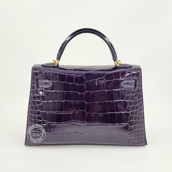 Hermès Kelly 20cm Amethyst Shiny Alligator GHW