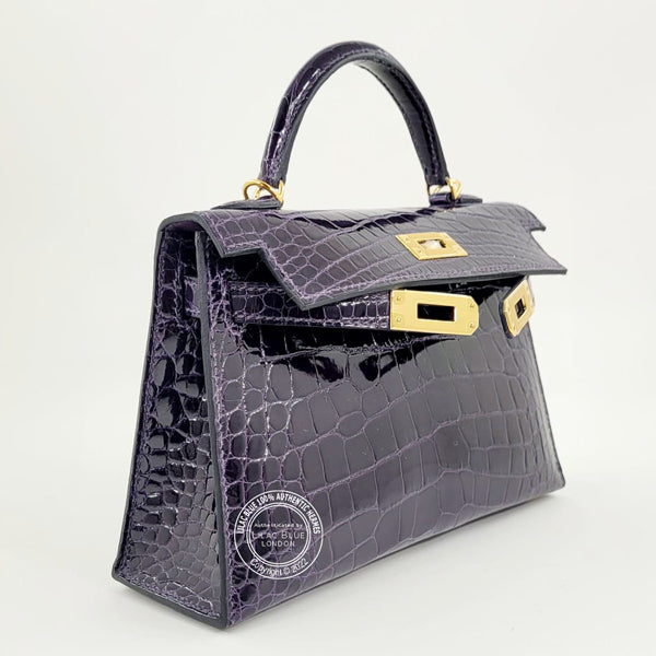 Hermès Kelly 20cm Amethyst Shiny Alligator GHW