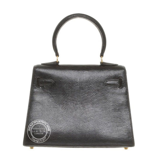 Hermès Kelly 20cm Black Lizard GHW - Vintage
