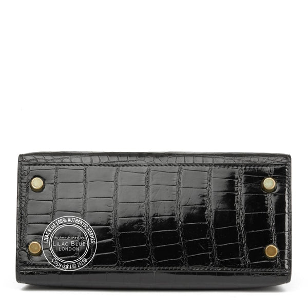 Hermès Kelly 20cm Black Shiny Alligator GHW - Vintage