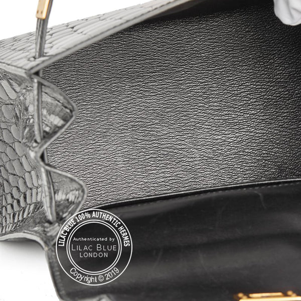 Hermès Kelly 20cm Black Shiny Alligator GHW - Vintage