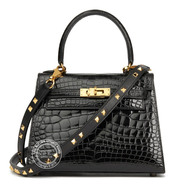 Hermès Kelly 20cm Black Shiny Alligator GHW - Vintage