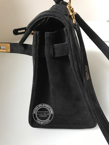 Hermès Kelly 20cm Black Silk/Suede, GHW - Vintage