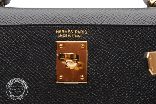 20cm Black Mini Kelly. Epsom, Gold