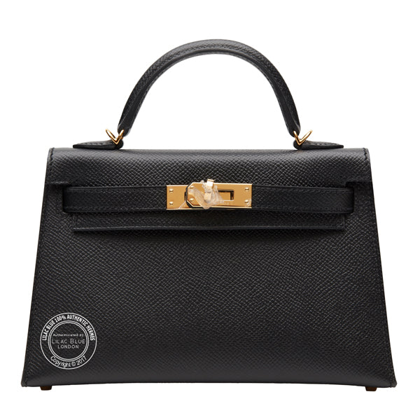 20cm Black Mini Kelly. Epsom, Gold