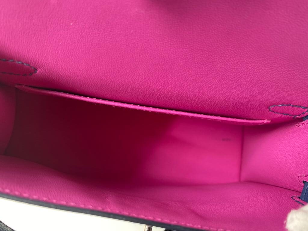 Hermès Kelly 20cm Bleu Brighton/Magnolia Verso Chevre PHW - As New