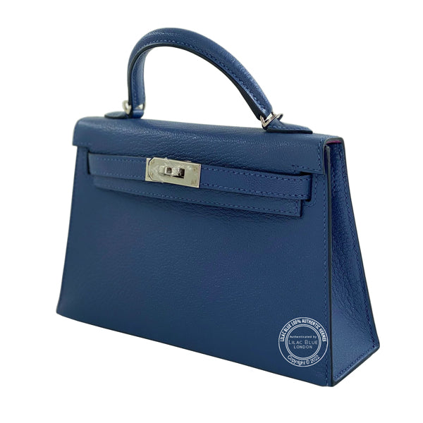 Hermès Kelly 20cm Bleu Brighton/Magnolia Verso Chevre PHW - As New