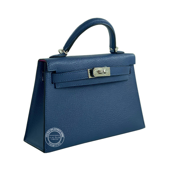 Hermès Kelly 20cm Bleu Brighton/Magnolia Verso Chevre PHW - As New