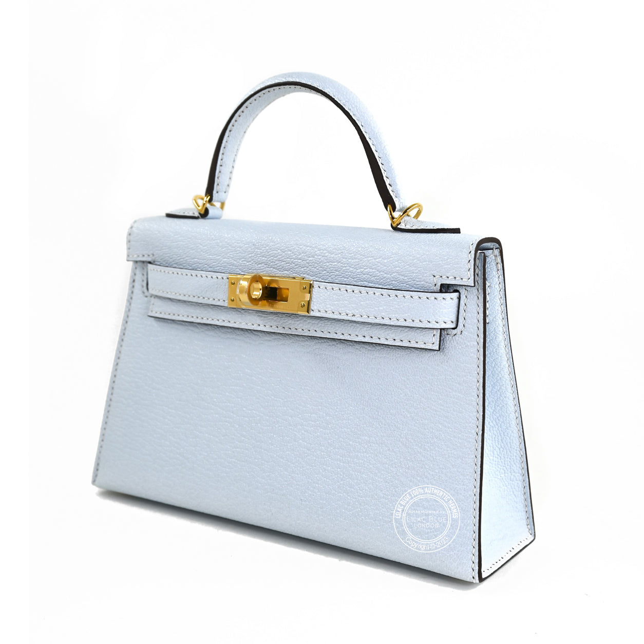 Hermes Kelly 20cm Bleu Brume Chevre GHW
