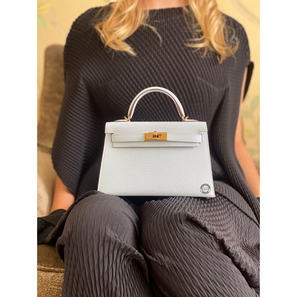 Hermes Kelly 20cm Bleu Brume Chevre GHW
