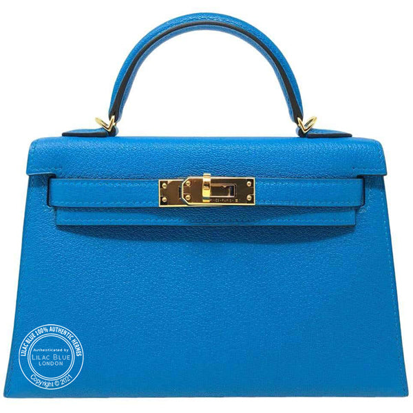Hermès Kelly 20cm Bleu Zanzibar Chevre GHW