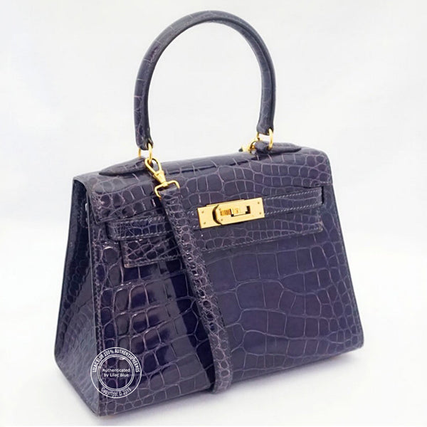 Hermès Kelly 20cm Bleu Saphir Shiny Alligator GHW - Vintage