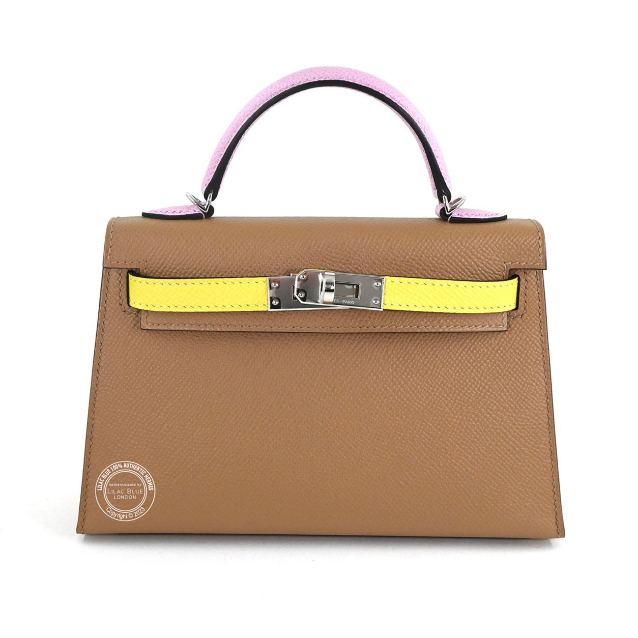 Hermès Kelly 20cm Chai/Mauve Sylvestre/Lime Epsom PHW