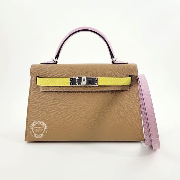 Hermès Kelly 20cm Chai/Mauve Sylvestre/Lime Epsom PHW