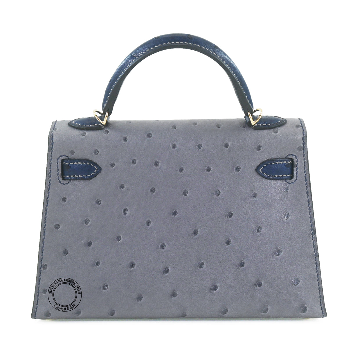 Hermès Kelly 20cm Gris Agate/Bleu Iris HSS Ostrich RGHW