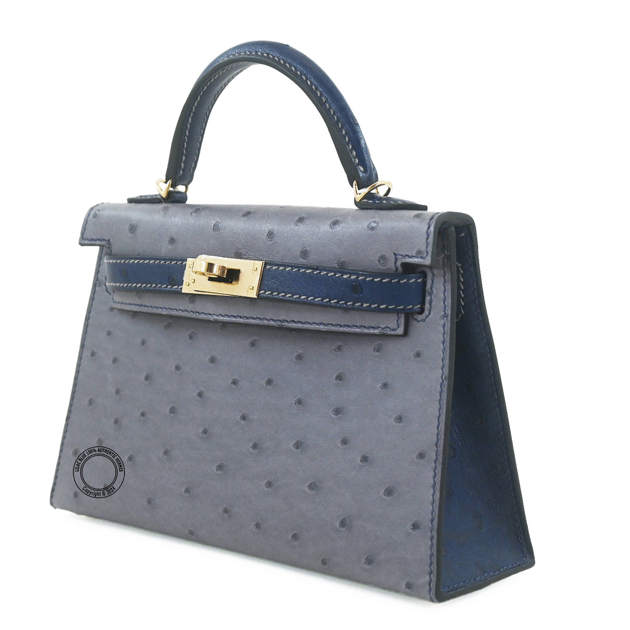 Hermès Kelly 20cm Gris Agate/Bleu Iris HSS Ostrich RGHW