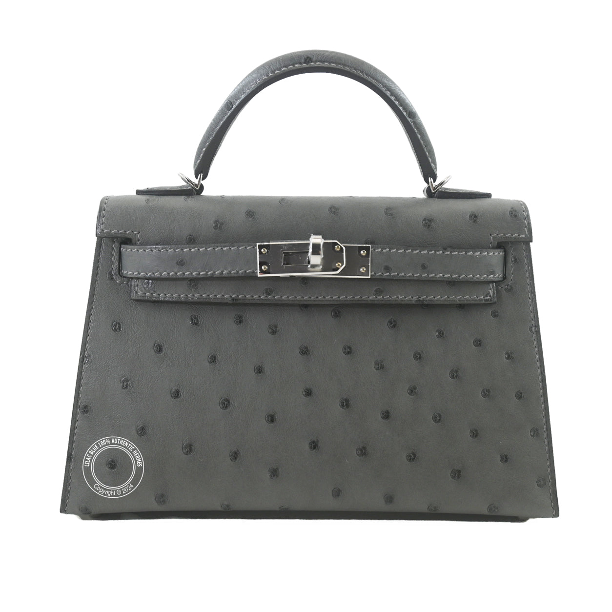 Hermès Kelly 20cm Gris Meyer Ostrich PHW