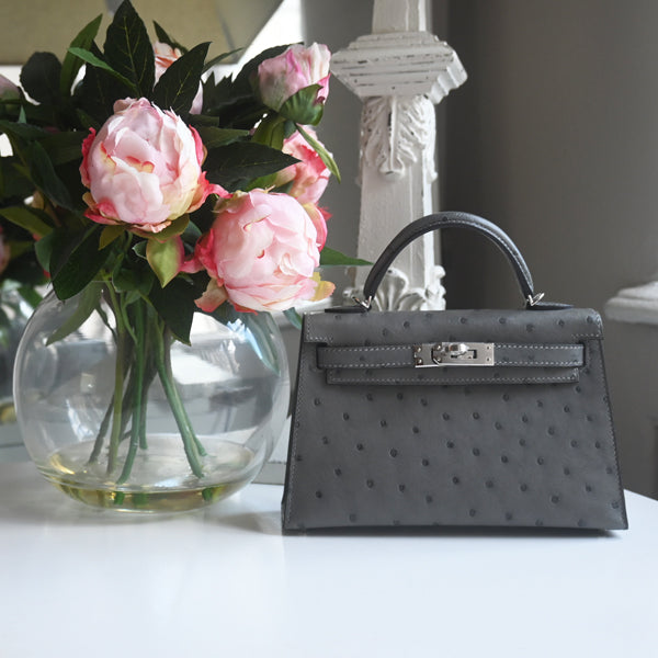 Hermès Kelly 20cm Gris Meyer Ostrich PHW