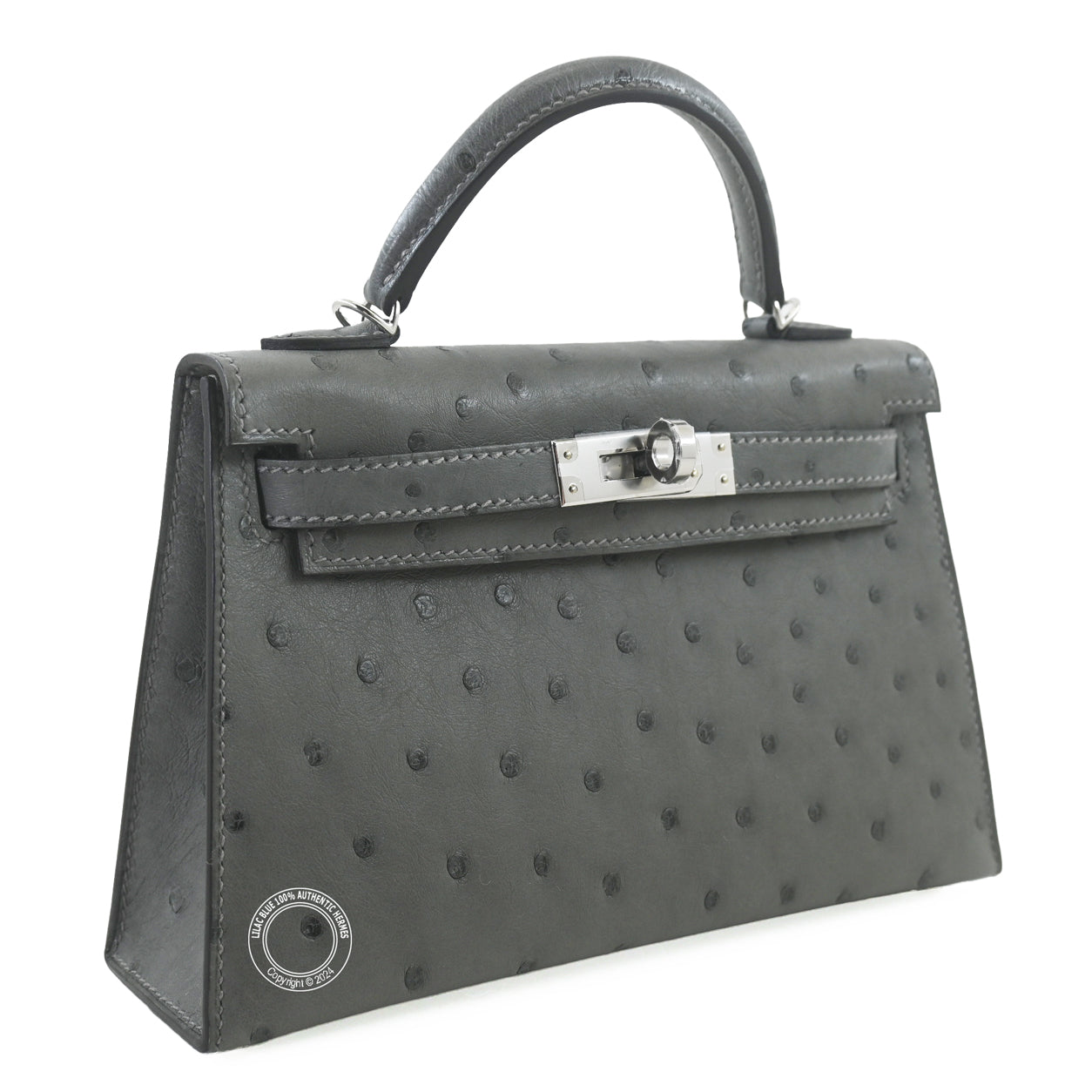Hermès Kelly 20cm Gris Meyer Ostrich PHW