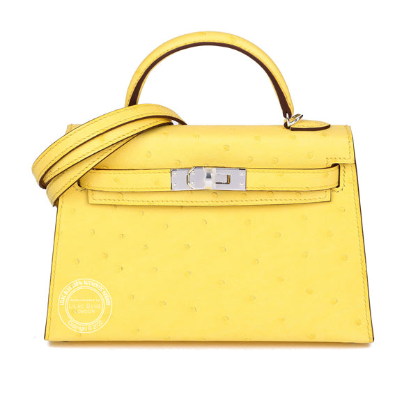 Hermès Kelly 20cm Jaune Citron Ostrich PHW
