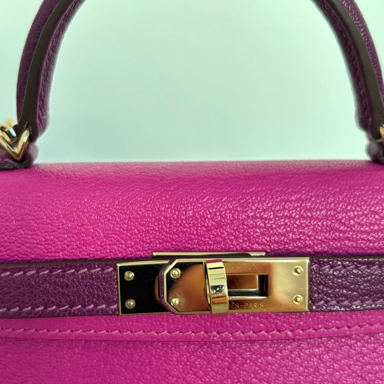 Hermès Kelly 20cm Magnolia/Cassis HSS Chevre PBHW