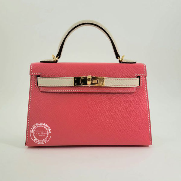 Hermes Kelly 20cm Rose Azalee/Craie HSS Epsom GHW