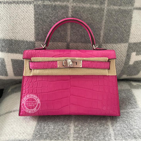 Hermès Kelly 20cm Rose Shocking Matte Alligator PHW