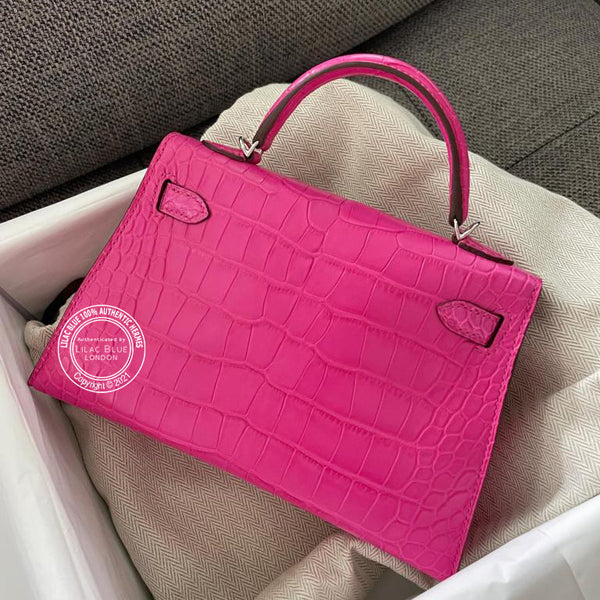 Hermès Kelly 20cm Rose Shocking Matte Alligator PHW