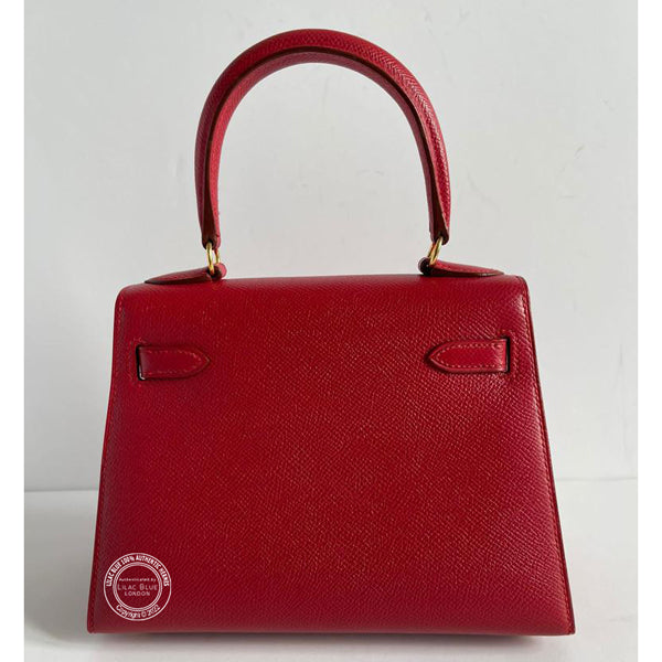 Hermès Kelly 20cm Rouge Vif Courchevel GHW - Vintage