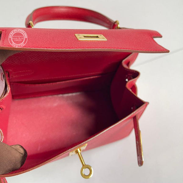 Hermès Kelly 20cm Rouge Vif Courchevel GHW - Vintage